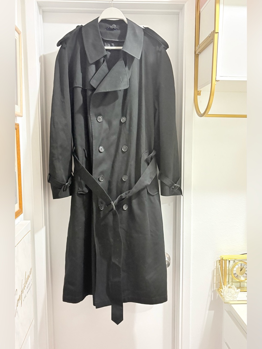 Stafford Black Double-Breasted Trench Coat with Belt